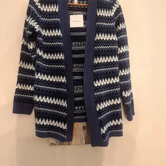 Croft & Barrow Navy and White Zigzag Cardigan Sweater Petite Small NWT - Picture 5 of 5